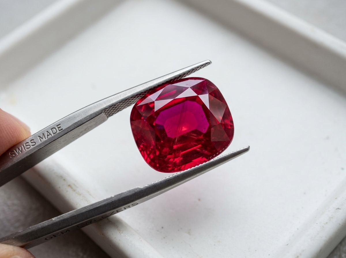 Natural Ruby Color Grading and Hue Saturation Evaluation in Precision Tweezers
