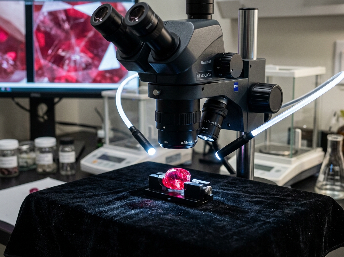 Gemological Microscope Ruby Clarity Silk and Treatment Inspection