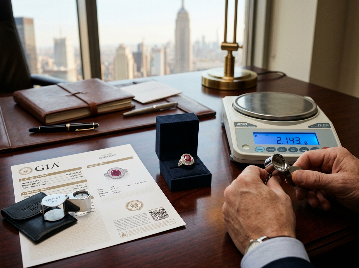 Ruby GIA Origin Appraisal and Platinum Estate Jewelry Mounting