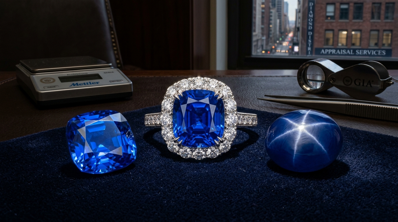 Sell Sapphires in NYC - Fine Cushion Cut Blue Sapphire Ring, Loose Ceylon Sapphire and Star Sapphire Appraisal